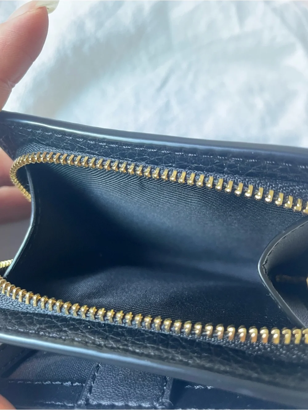 COACH Black Pebbled Leather Zip Card Holder with Gold Logo